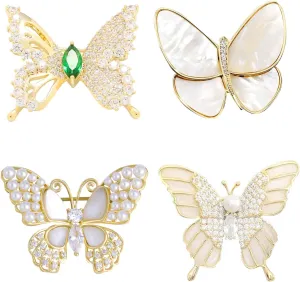 4PCS Brooches and Pins for Women,Simulated Rhinestone Pearl Brooch Pins for Women,Vintage Heart Butterfly Wreath Brooch Pin for Wedding Bouquets Clothing Accessory