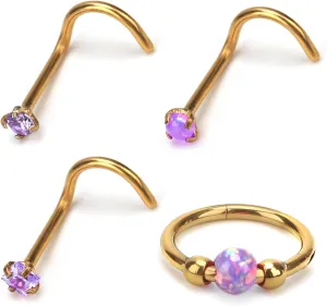 4pcs Stainless Steel Nose Rings, L Shaped Nose Studs Steel Hinged Clicker Segment Jewelry Rings Hoop for Nostril Septum Cartilage Helix Rook Earlobe Lip Piercings