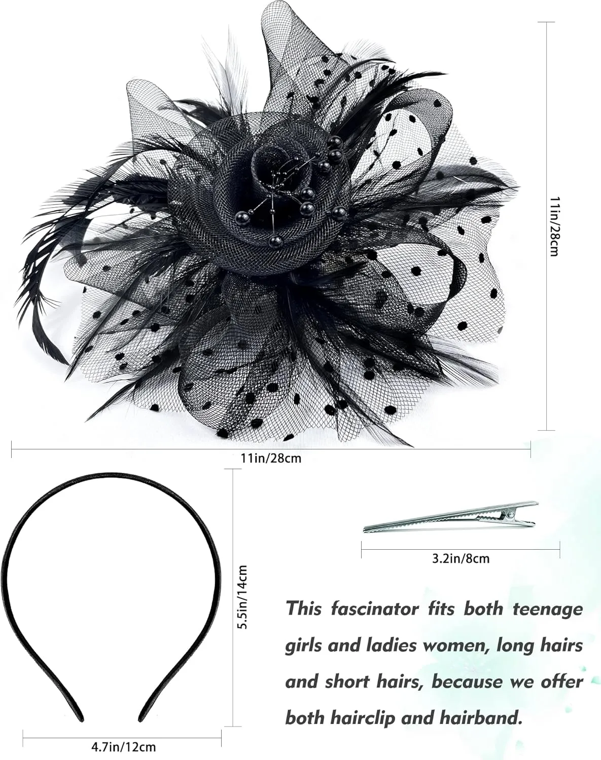 5 Pack Fascinators Hat for Women Tea Party Veil Mesh Headband Feather Hat Lace Gloves Pearl Jewelry Set for 1920s Party