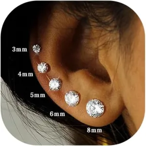 5 Pairs 14K Gold Plated Stud Earrings for Women, Hypoallergenic Cartilage Earring Sets for Multiple Piercing, Premium Cubic Zirconia Studs Earrings for Men