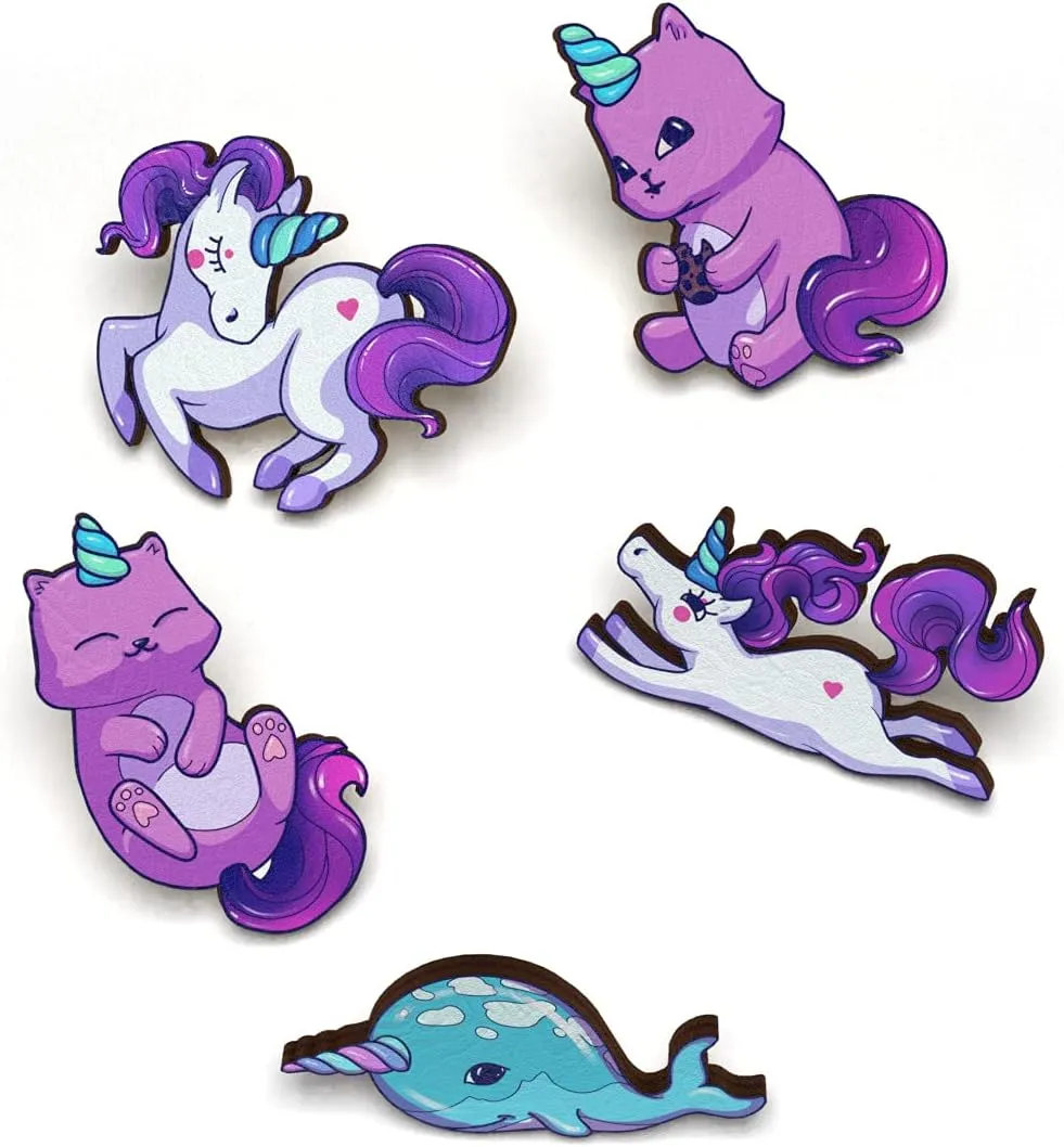 5 PCS Brooch Wooden Pins Set | Cute Badges Pack | Lapel Pin Buttons Jewelry Accessory | Occasion Stylish Charms Decoration | Aesthetic Brooches for Backpack Bookbag Bag Jacket Hat Clothes for DIY | Perfect for Kids Teens Girls Boys Women