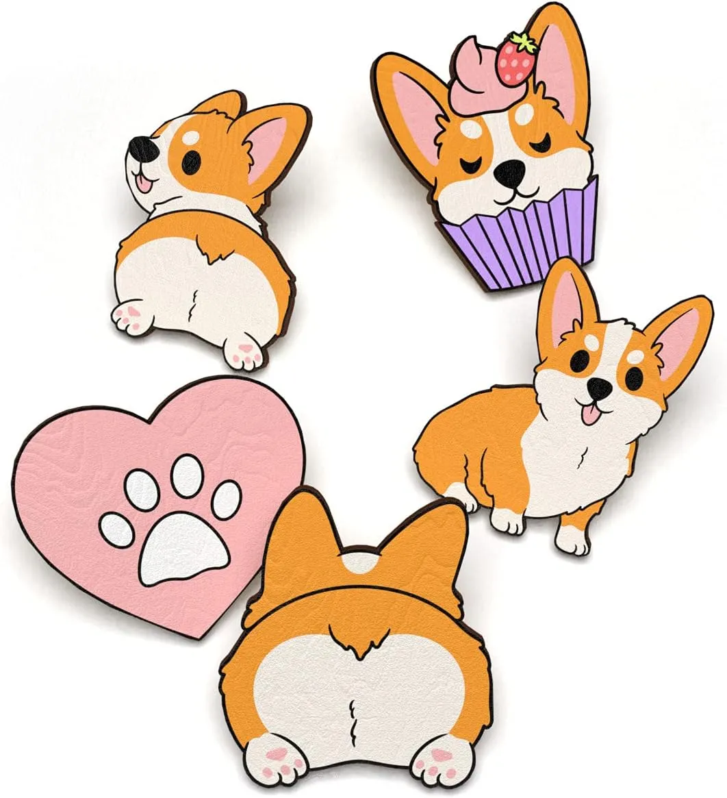 5 PCS Brooch Wooden Pins Set | Cute Badges Pack | Lapel Pin Buttons Jewelry Accessory | Occasion Stylish Charms Decoration | Aesthetic Brooches for Backpack Bookbag Bag Jacket Hat Clothes for DIY | Perfect Gift for Kids Teens Girls Boys Women