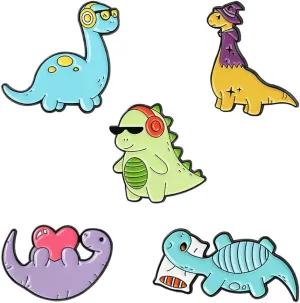 5 Pcs Cute Dinosaur Cartoon Laple Brooches Pins Set for Women Girls Animal Witch Hat Music Love Heart Enamel Brooch Pin Lovely Jewelry Gifts for Backpack Badges Suit Shirt Jacket Accessories