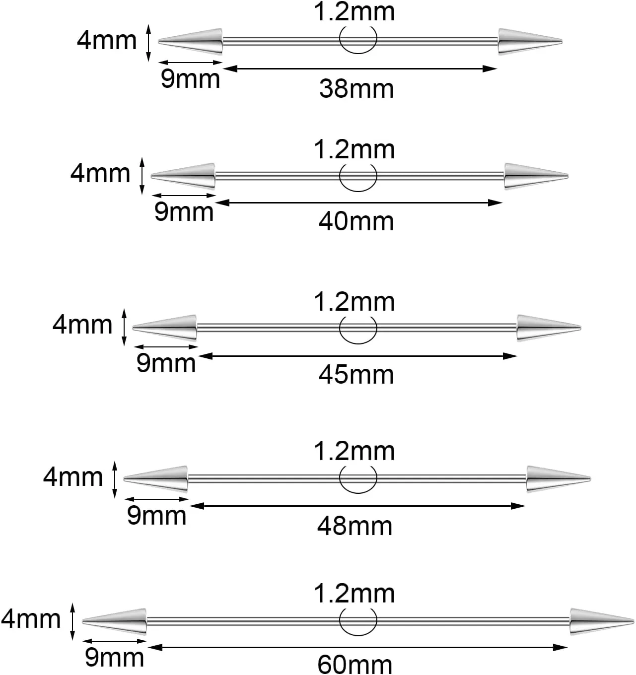 5/10Pcs Mix Sizes Industrial Barbell Cartilage Earring Tongue Helix Nipple Barbell Surgical Steel Body Piercing Jewelry Retainer for Women Men Straight Bar Length
