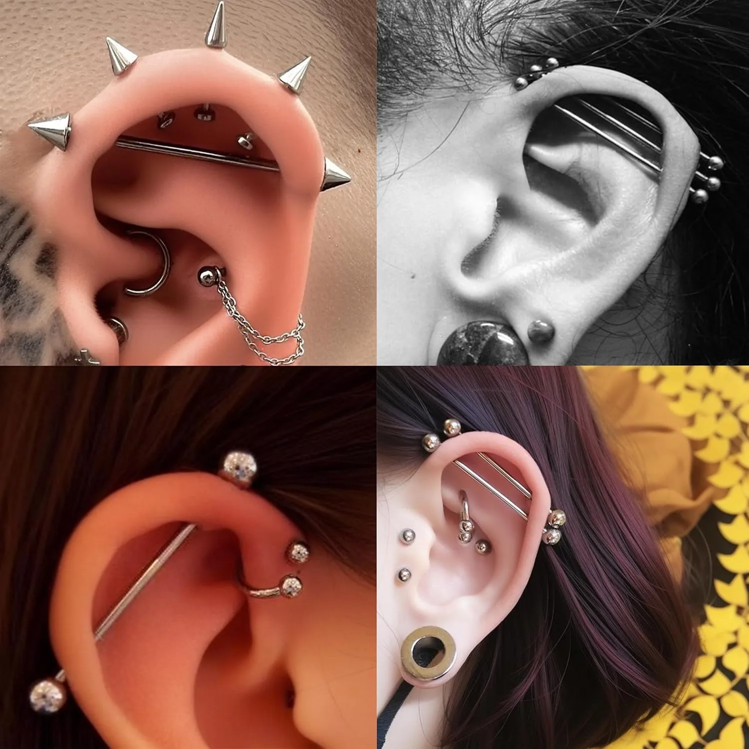5/10Pcs Mix Sizes Industrial Barbell Cartilage Earring Tongue Helix Nipple Barbell Surgical Steel Body Piercing Jewelry Retainer for Women Men Straight Bar Length