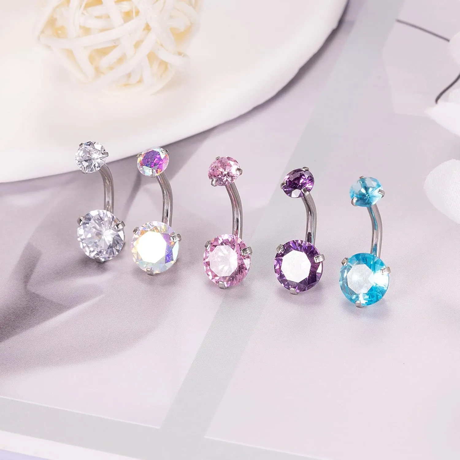 5Pcs 14G Surgical Steel Belly Button Ring for Women Belly Ring CZ Navel Rings for Women Barbells Body Piercing Jewelry with Tops Balls