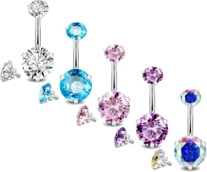 5Pcs 14G Surgical Steel Belly Button Ring for Women Belly Ring CZ Navel Rings for Women Barbells Body Piercing Jewelry with Tops Balls
