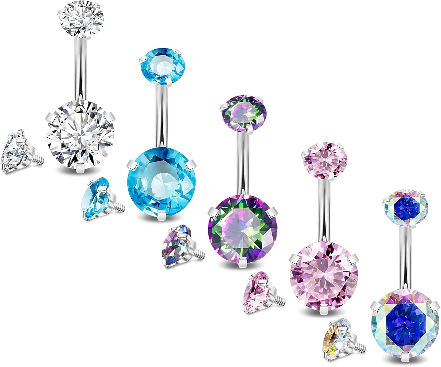 5Pcs 14G Surgical Steel Belly Button Ring for Women Belly Ring CZ Navel Rings for Women Barbells Body Piercing Jewelry with Tops Balls