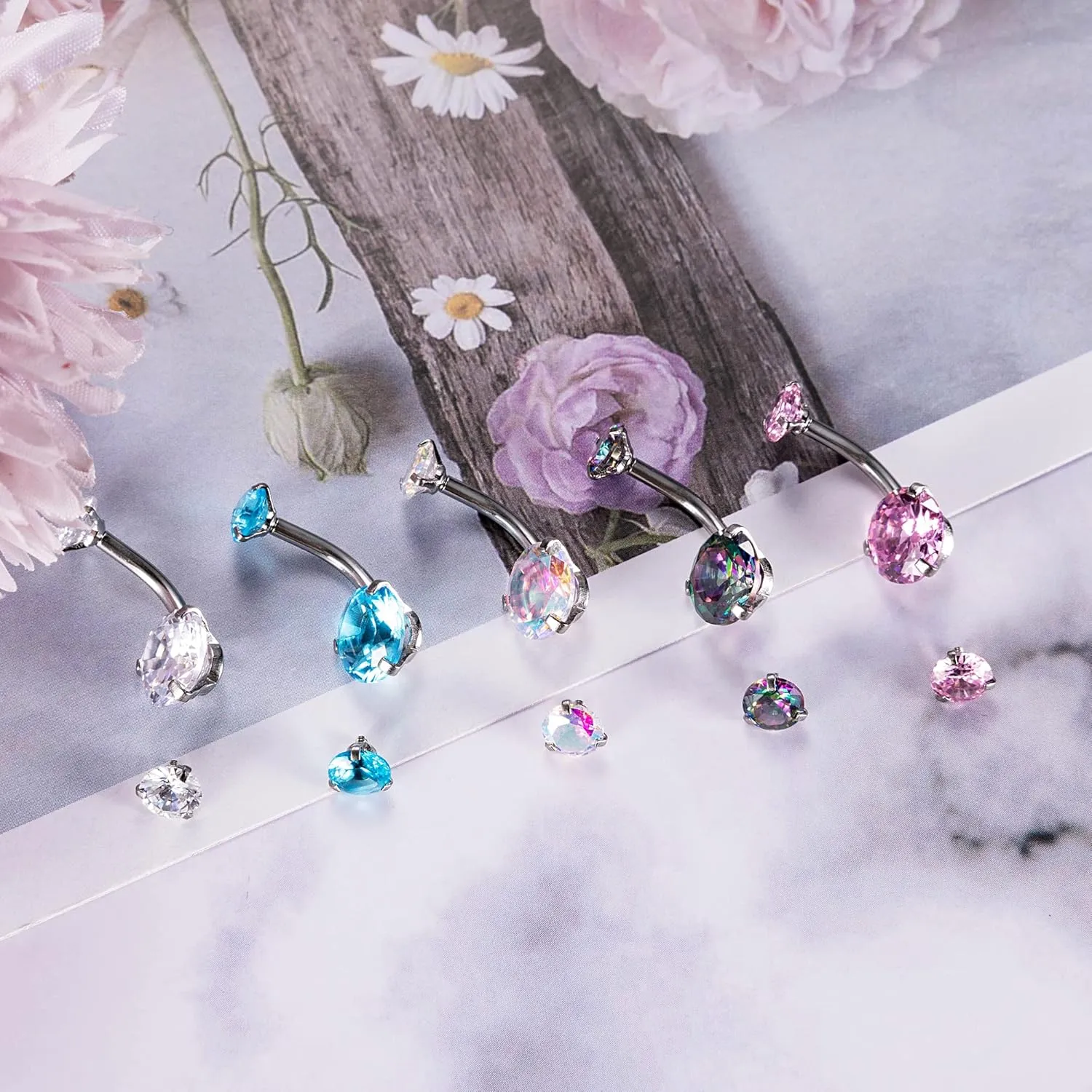 5Pcs 14G Surgical Steel Belly Button Ring for Women Belly Ring CZ Navel Rings for Women Barbells Body Piercing Jewelry with Tops Balls