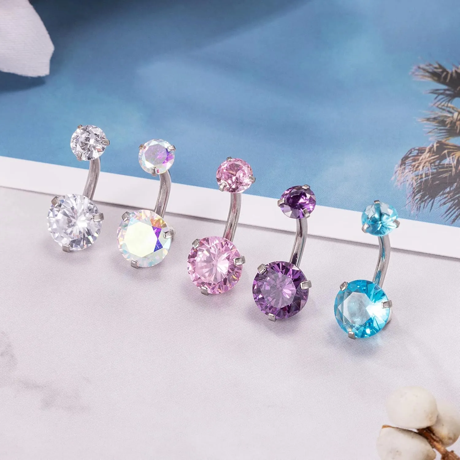 5Pcs 14G Surgical Steel Belly Button Ring for Women Belly Ring CZ Navel Rings for Women Barbells Body Piercing Jewelry with Tops Balls