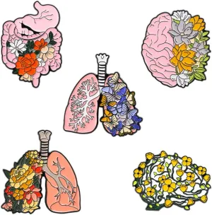 5pcs Floral Organ Enamel Pins Pink Brain Lung Intestines Stomach Human Organs Flowers Anti-light Brooches Lapel Badges Cartoon Plant Metal Badge Enamel Pin Jewelry Gift for Kids Friends