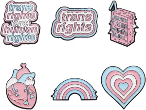 5PCs Trans Rights Are Human Rights Brooch Transgender Pride Heart Shape Lapel Pin Brooches Pins Badge Brooch Button Badges Heart Organ Rainbow Enamel Brooch Pin Cartoon Milk Box Words Pin Brooch Jewelry Gift for Women Girls