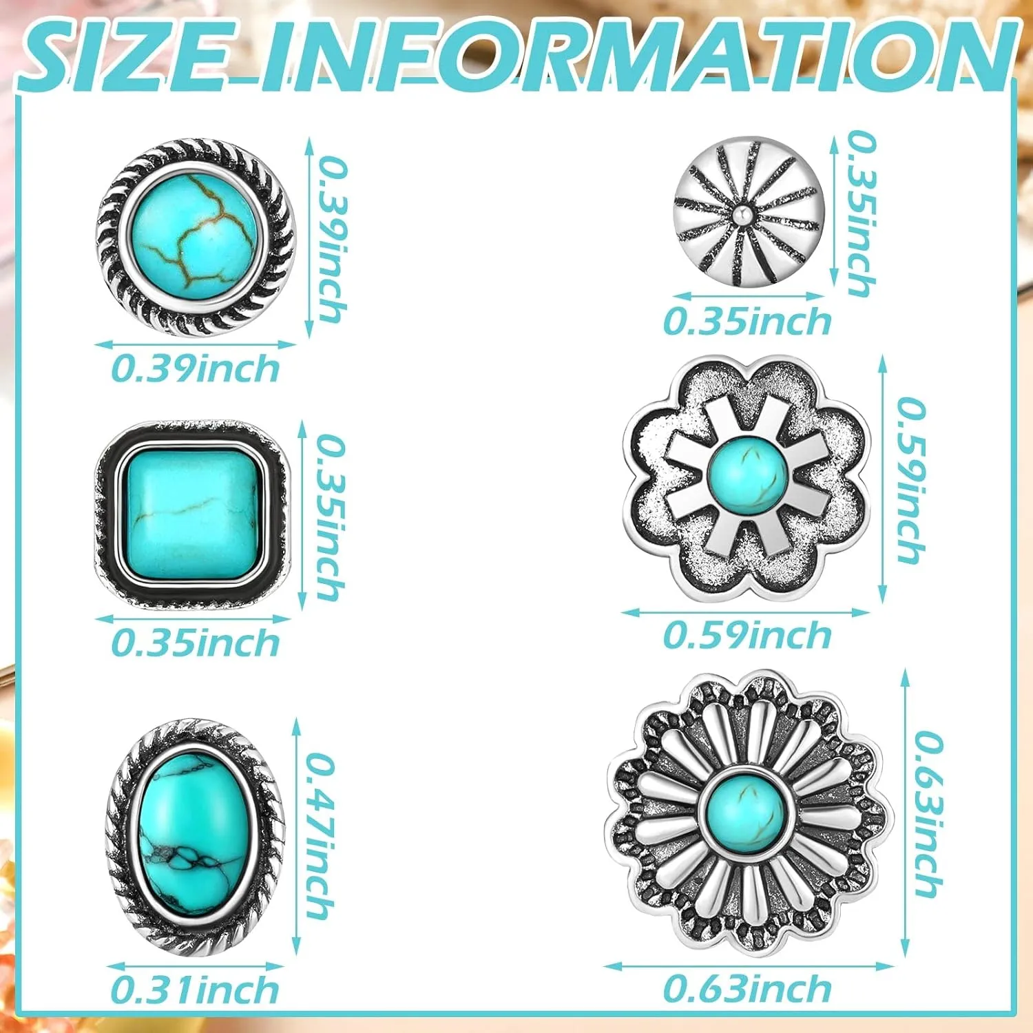 6 Pairs Turquoise Stud Earrings Small Geometric Oval Round Flower Earrings Gemstone Cut Shape Square Studs Turquoise Jewelry
