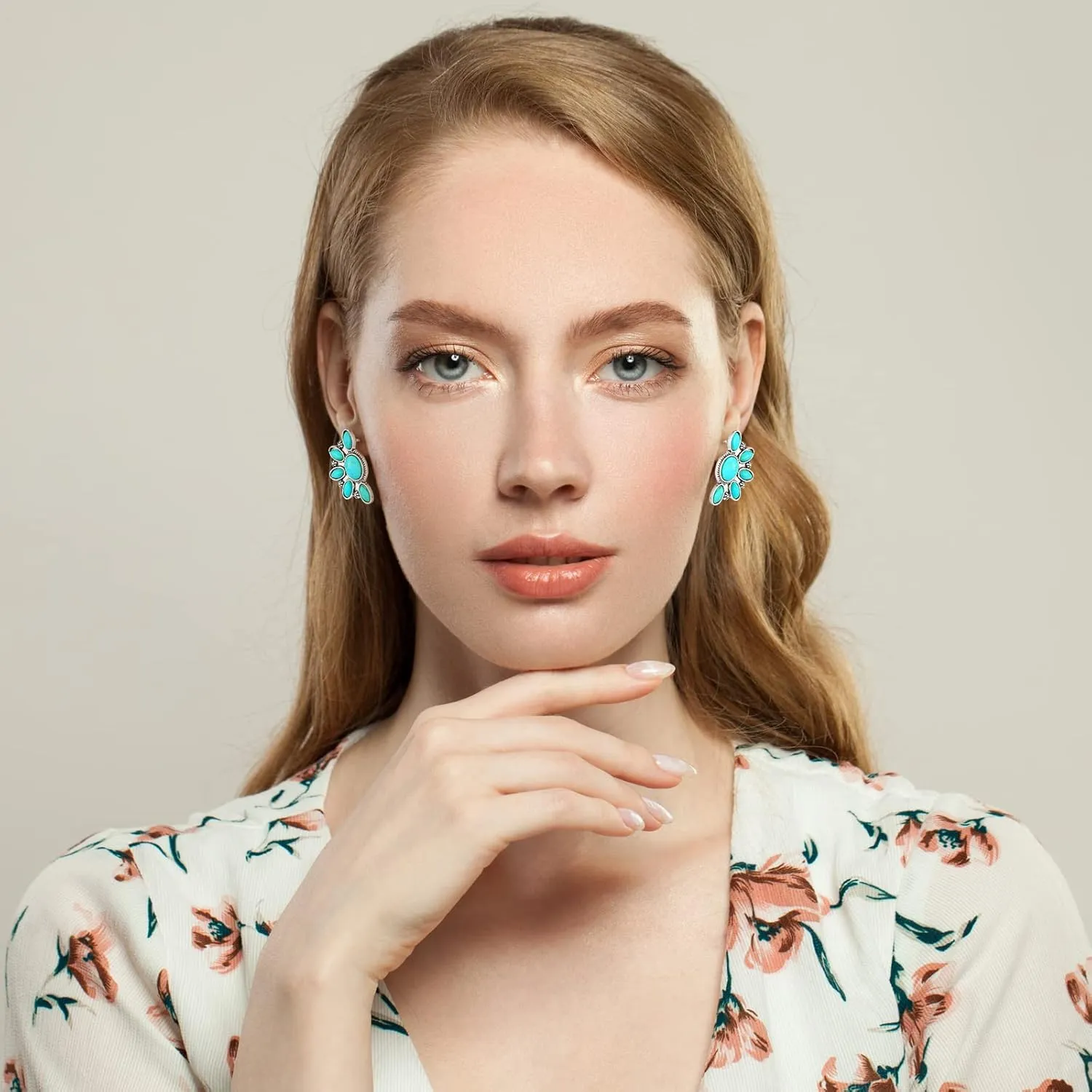 6 Pairs Turquoise Stud Earrings Small Geometric Oval Round Flower Earrings Gemstone Cut Shape Square Studs Turquoise Jewelry