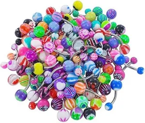 60pcs Assorted Piercing Balls Colorful Nipple Tongue Ring Bars Professional Body Piercing Jewelry Multi Usage Belly Button Rings Mixed Color