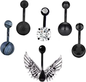 6pcs Piercing Jewelry Titanium Belly Button Rings Belly Button Piercing Kit Dangle Navel Ring Fashion Navel Nails Decoration
