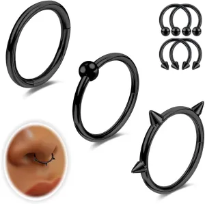 7PCS 16G Nose Rings Hoops Surgical Steel Hinged Clicker Segment Septum Nose Rings Piercing Horseshoe Hoop Cartilage Conch Earring Helix Tragus Daith Eyebrow Lip Piercing Ring, 8MM 10MM