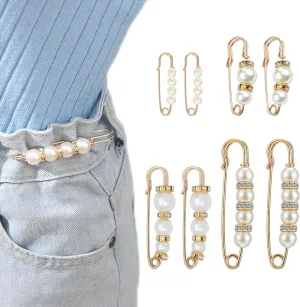 8 Pcs Pearl Brooch Pins,Safety Pins for Clothing Dress Pants Skirt Cardigan CollarFaux Pearl Rhinestones Brooches for Women Girls Pants Extender Safety Pins (Set-A)