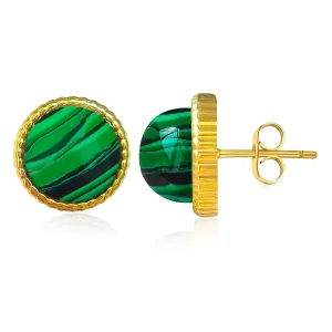 8mm Handmade Genuine Malachite Stone Stud Post Earrings,Hypoallergenic Studs Earrings Jewelry Gifts for Women Girls,Retro Dainty 18K Gold Plated Earrings,Round Natural Gemstone Stud for her