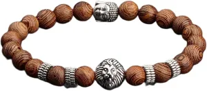 8mm Men Wood Beads Yellow Plated Lion Head Bracelet For Couples Elastic Buddhist Prayer Bracelets-N27