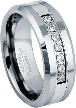8mm Tungsten Diamond Ring Wedding Band For Men & Women