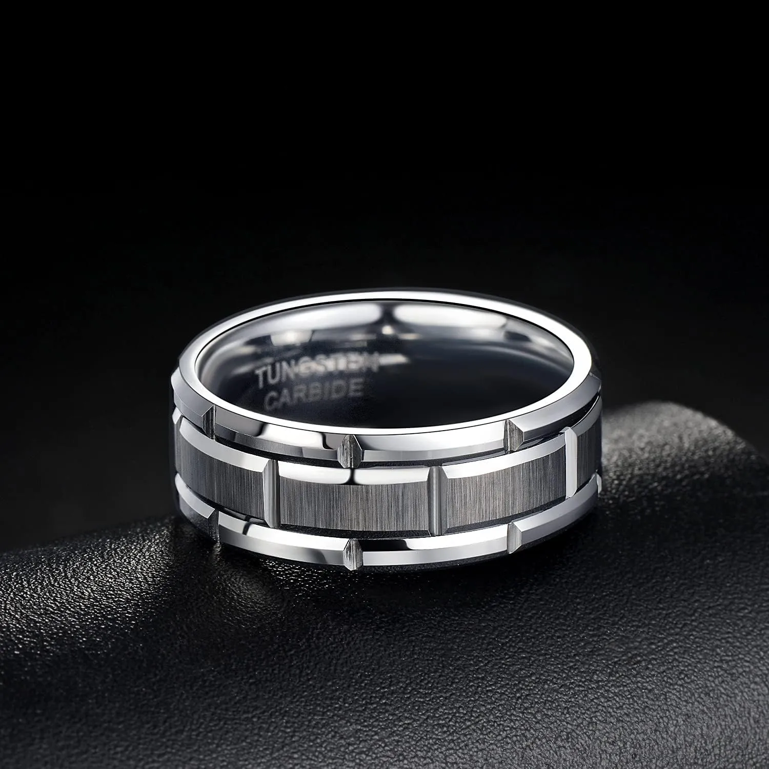 8mm Tungsten Rings for Men Wedding Band Silver Brick Pattern Brushed Engagement Promise Comfort Fit Size 7-13