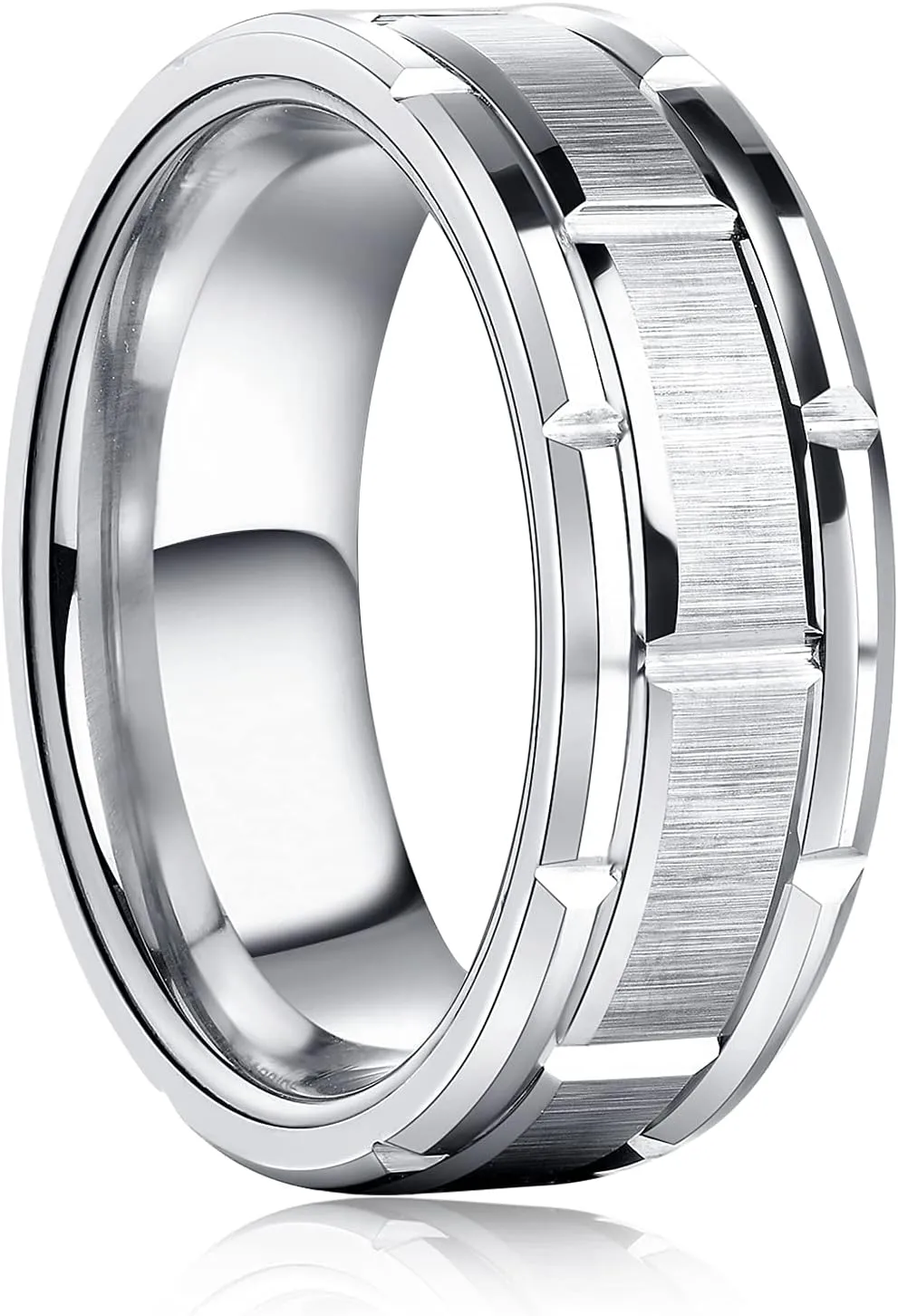 8mm Tungsten Rings for Men Wedding Band Silver Brick Pattern Brushed Engagement Promise Comfort Fit Size 7-13