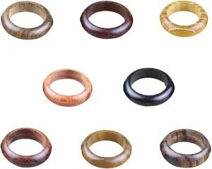 8Pcs Natural Wooden Rings Vintage Handmade African Ethnic Wood Ring Colorful Bohemia Retro Round Circle Stackble Ring for Women Jewelry