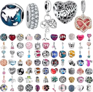 9 Pack Plated Silver Spacer Beads European Charms fit Pandora Bracelet CZ Dangle Enamel Random Mix Set