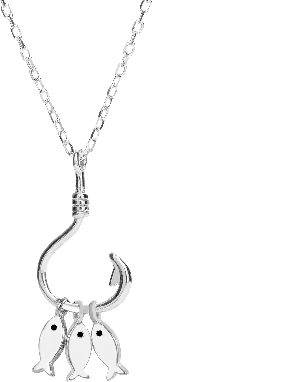 925 Sterling Silver 14K Gold Plated 3 Fish on Hook Necklace Pendant, Dainty, Nickel Free Hypoallergenic for Sensitive Skin, Ocean Beach Jewelry for Women Mom Daughter, with 16" 2 Chain