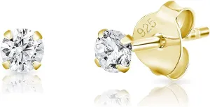 925 Sterling Silver, 24K Yellow or 18K Rose Gold Plated VERY/TINY/SMALL/MEDIUM Round Stud Earrings with Cubic Zirconia - Diameter: 2, 3, 4, 5 or 6 mm - White/Clear CZ