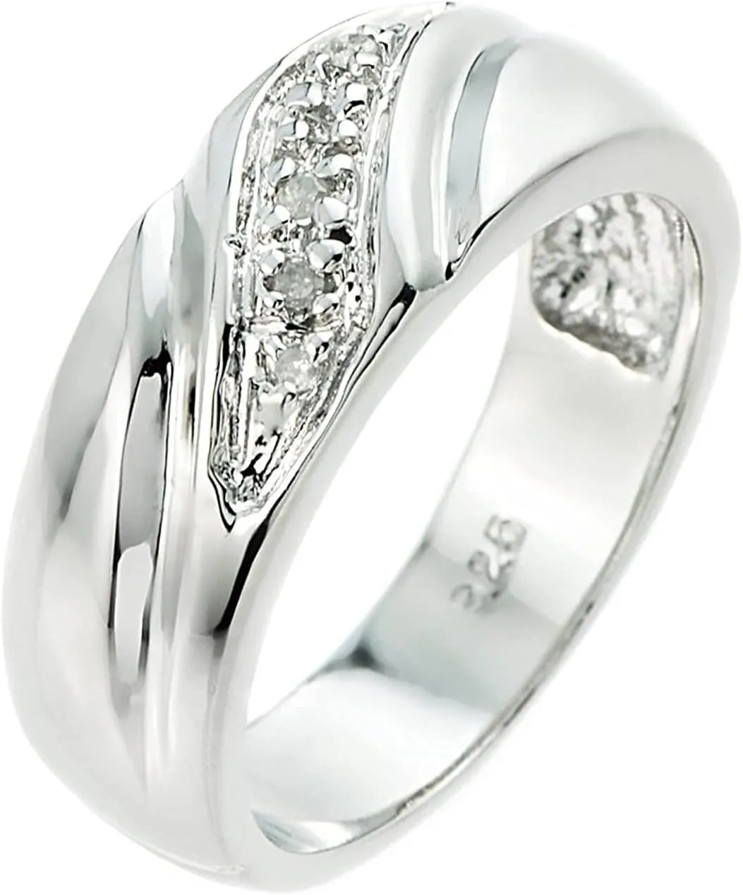 .925 Sterling Silver 5 Diamond Accented Men's Wedding Band (J-K Color, I1-I2 Clarity)