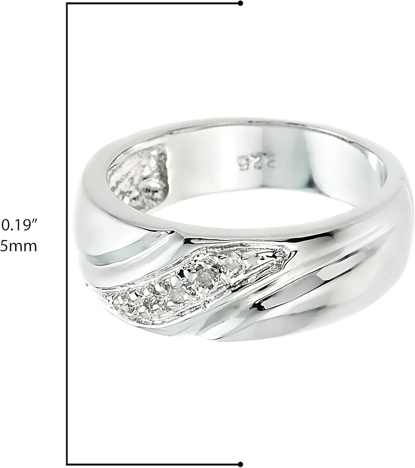 .925 Sterling Silver 5 Diamond Accented Men's Wedding Band (J-K Color, I1-I2 Clarity)