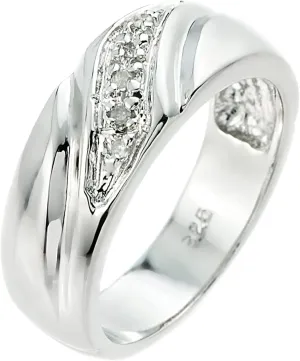 .925 Sterling Silver 5 Diamond Accented Men's Wedding Band (J-K Color, I1-I2 Clarity)