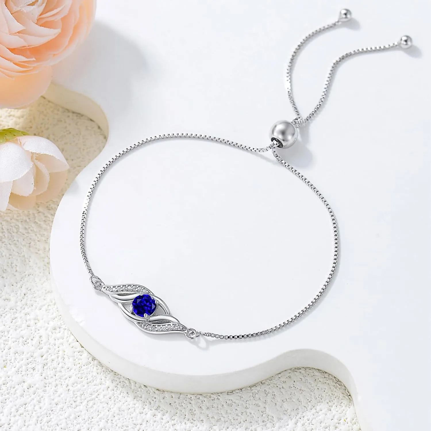 925 Sterling Silver Birthstone Bracelet for Women Dainty Infinity Bracelet Fine Jewelry Birthday Mothers Day Gifts for Her Mom