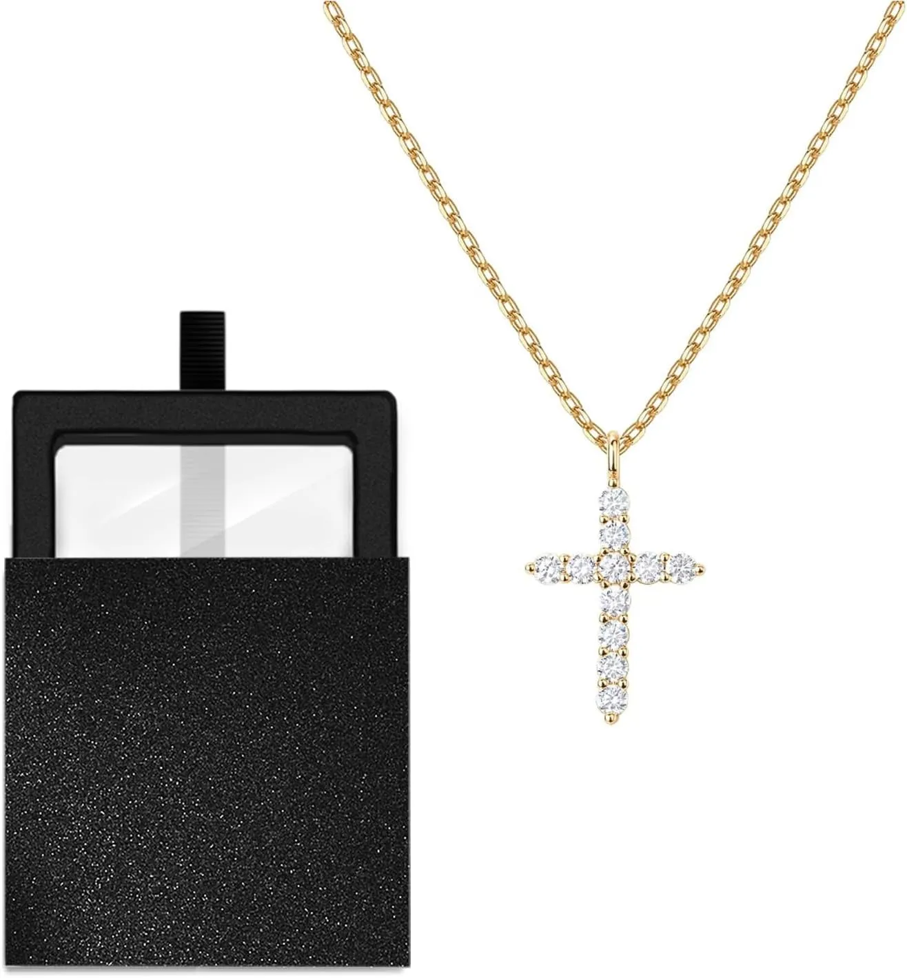 925 Sterling Silver Cross Necklace for Women | 14K Gold Plated (3m) | 11-Prong Cubic Zirconia | Mother's Day & Valentine's Gift for Her