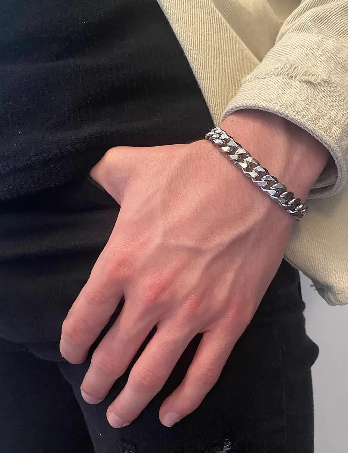 925 Sterling Silver Cuban Link Chain Bracelet 3mm 5mm 8mm Silver Bracelet for Men Women 6.5-9 Inches