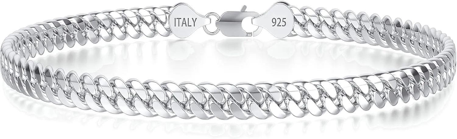 925 Sterling Silver Cuban Link Chain Bracelet 3mm 5mm 8mm Silver Bracelet for Men Women 6.5-9 Inches
