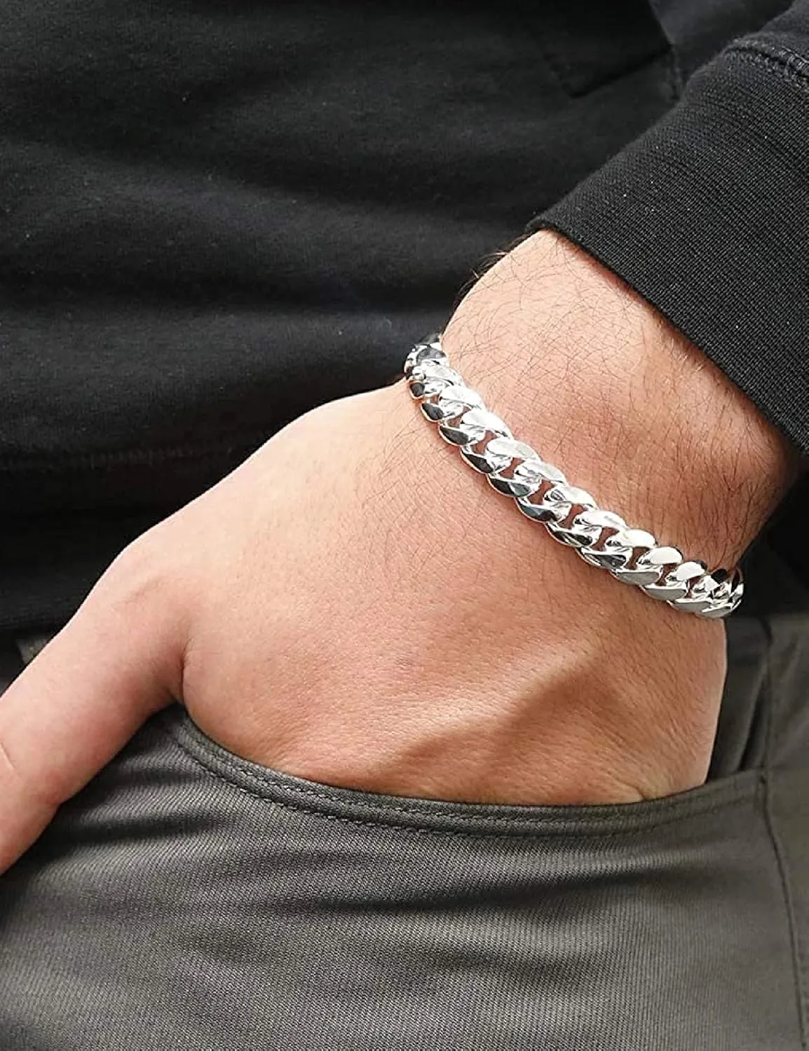925 Sterling Silver Cuban Link Chain Bracelet 3mm 5mm 8mm Silver Bracelet for Men Women 6.5-9 Inches