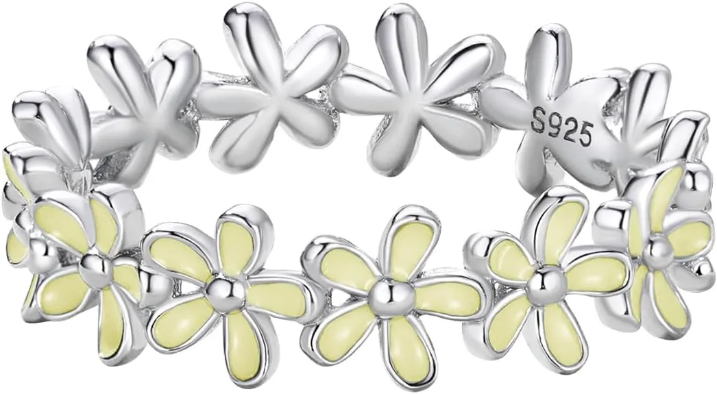 925 Sterling Silver Dainty Daisy Butterfly Paw Heart Eternity Rings Blue Flower Finger Rings for Women Stacking Promise Rings Gift Jewelry