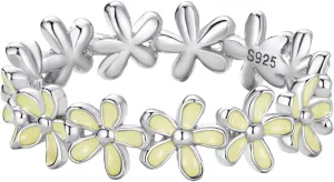 925 Sterling Silver Dainty Daisy Butterfly Paw Heart Eternity Rings Blue Flower Finger Rings for Women Stacking Promise Rings Gift Jewelry