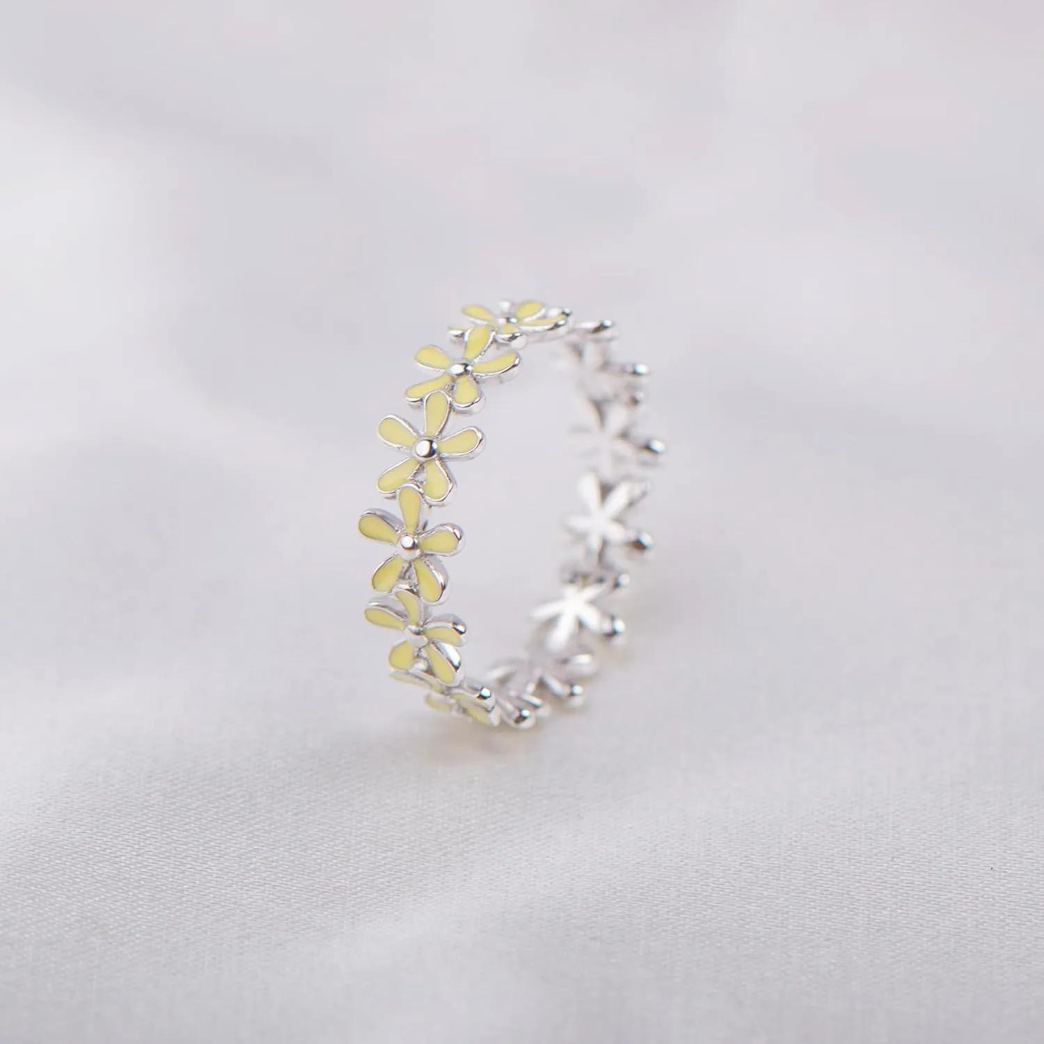 925 Sterling Silver Dainty Daisy Butterfly Paw Heart Eternity Rings Blue Flower Finger Rings for Women Stacking Promise Rings Gift Jewelry