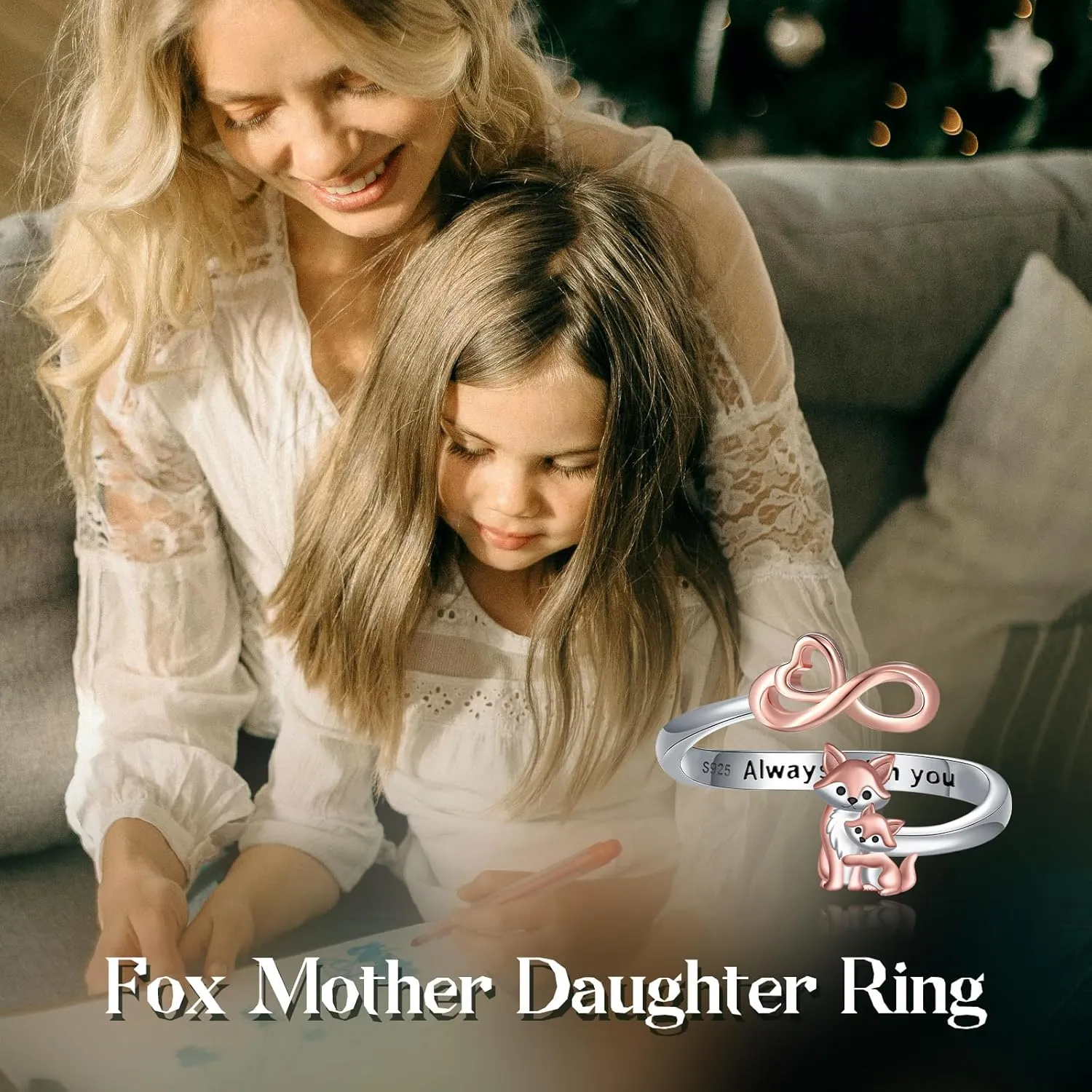 925 Sterling Silver Highland Cow Ring for Women Dainty Koala Sloth Otter Fox Elephant Highland Cow Mother-daughter Ring for MOM Birthday Mother's Day Jewelry Gift for Daughter Granddaughter