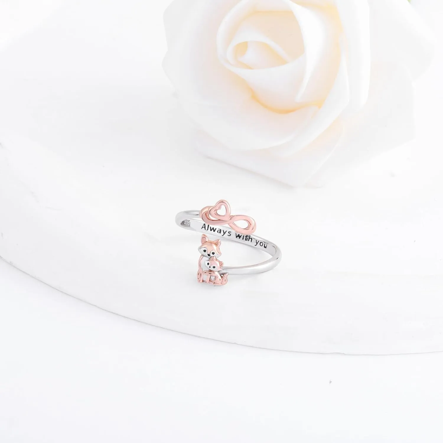 925 Sterling Silver Highland Cow Ring for Women Dainty Koala Sloth Otter Fox Elephant Highland Cow Mother-daughter Ring for MOM Birthday Mother's Day Jewelry Gift for Daughter Granddaughter