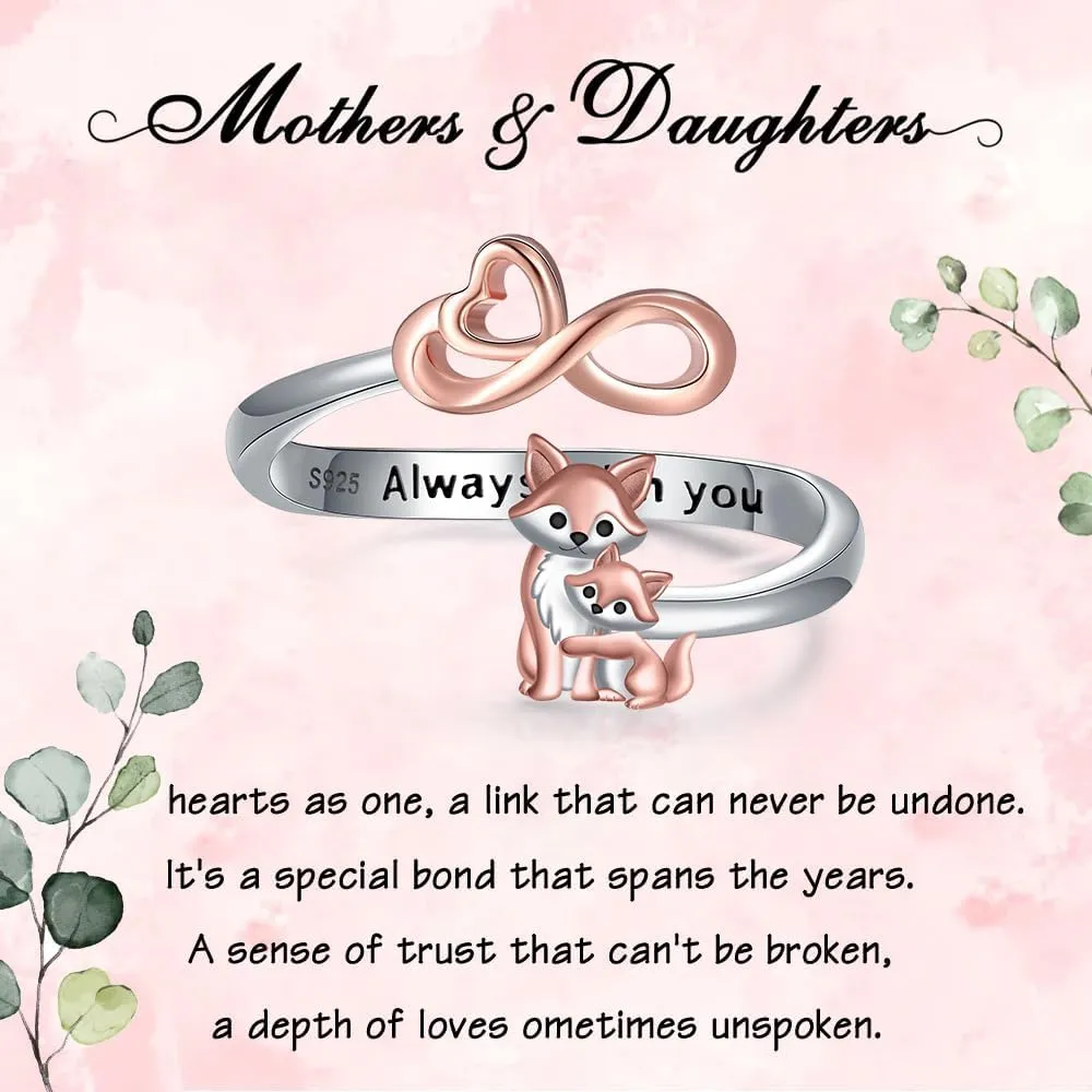 925 Sterling Silver Highland Cow Ring for Women Dainty Koala Sloth Otter Fox Elephant Highland Cow Mother-daughter Ring for MOM Birthday Mother's Day Jewelry Gift for Daughter Granddaughter
