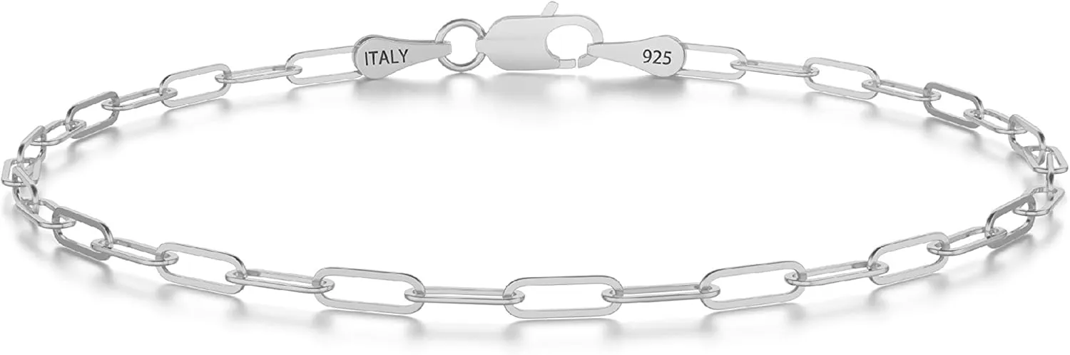 925 Sterling Silver Paperclip Chain Bracelet 3/4/5mm Silver Bracelet for Women Men Silver Bracelet 6.5-9 Inches