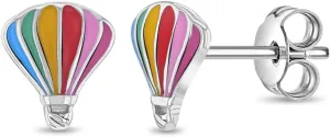 925 Sterling Silver Radiant Multicolored Enamel Hot Air Balloon Standard Push Back Earrings For Young Girls & Preteens - Unique Balloon Earrings For Little Girls - Adorable Earrings For Kids