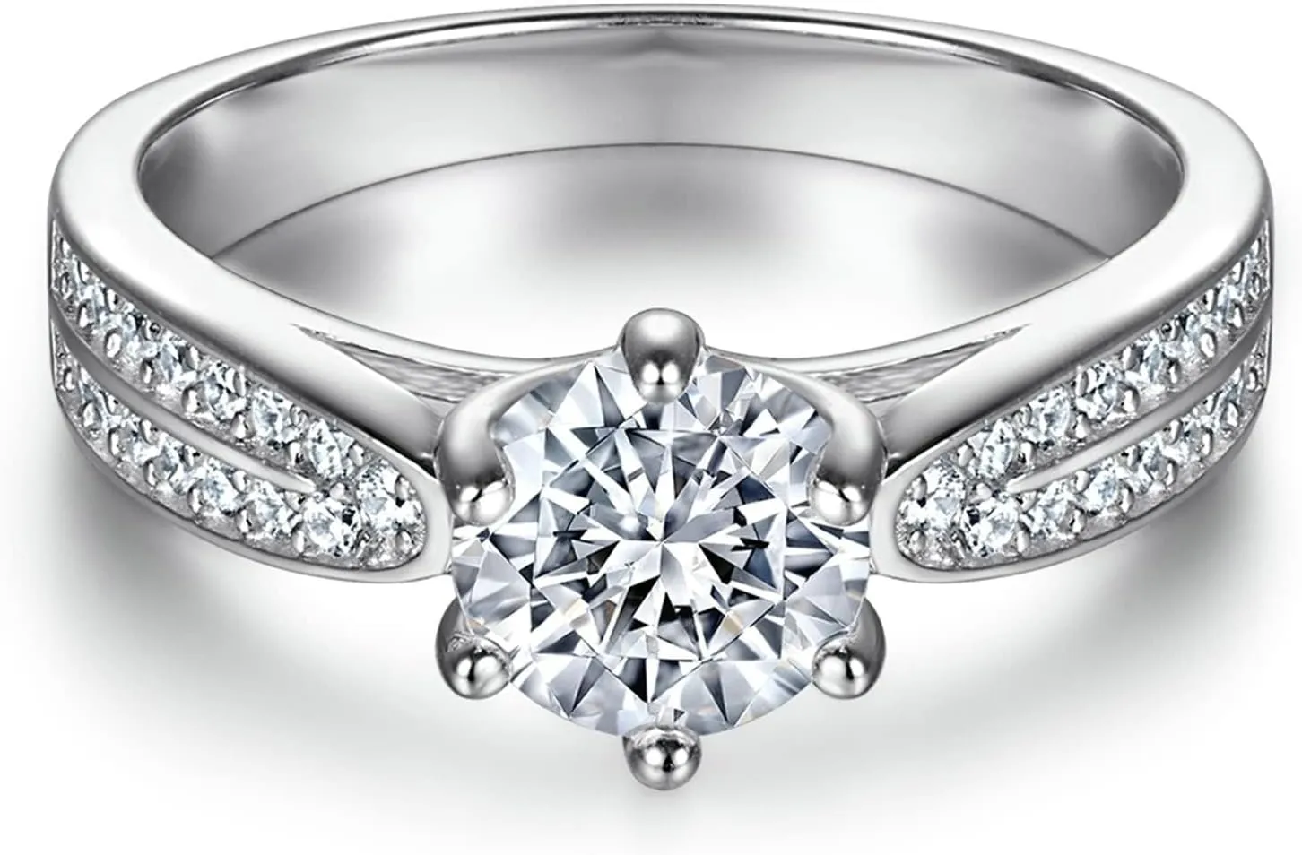 925 Sterling Silver Rings Engagement Ring Promise Rings for Girlfriend 4 Prong Round Shape Cubic Zirconia Womens Ring Trendy Size 5-10