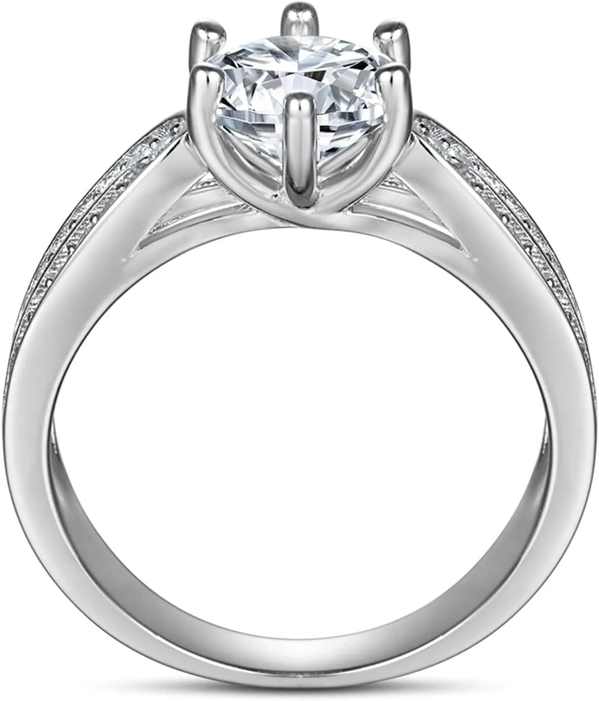 925 Sterling Silver Rings Engagement Ring Promise Rings for Girlfriend 4 Prong Round Shape Cubic Zirconia Womens Ring Trendy Size 5-10