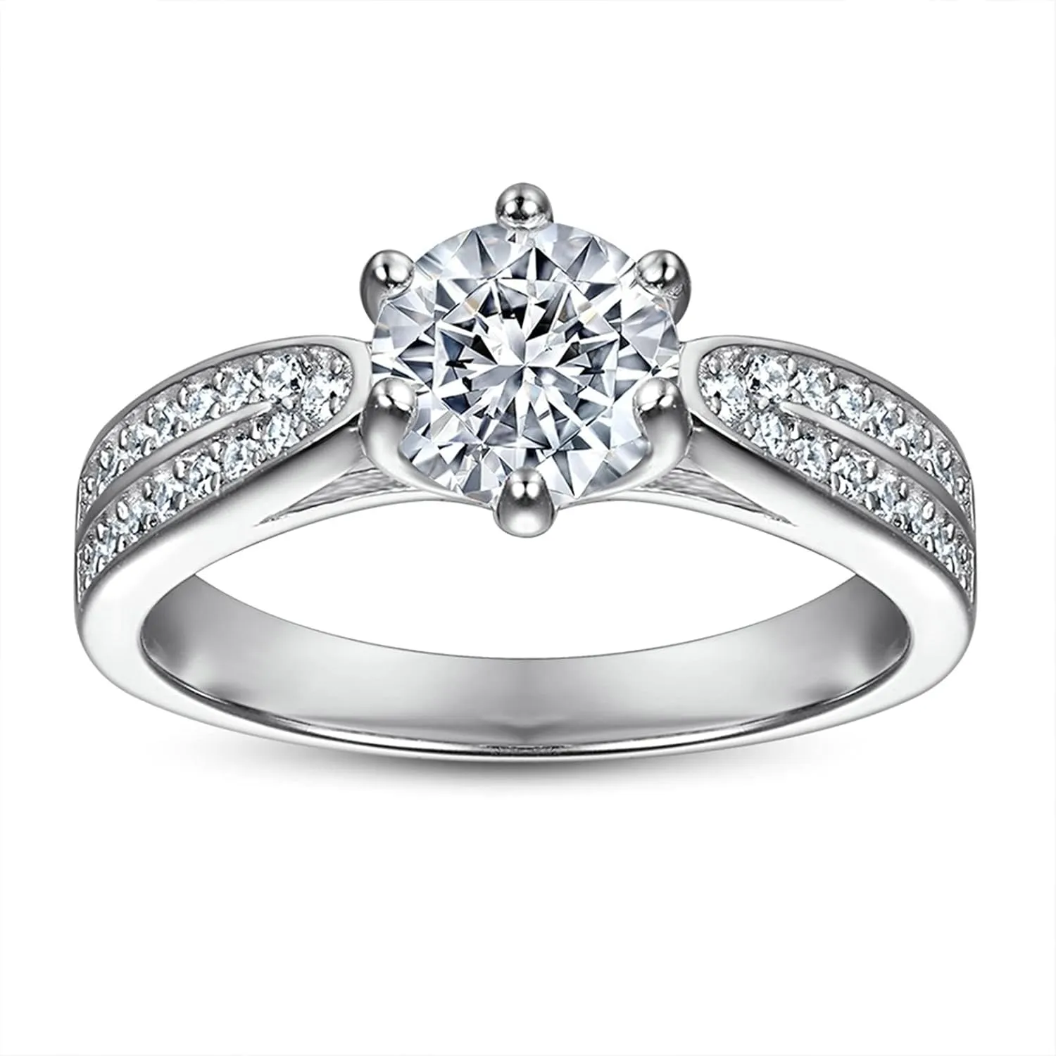 925 Sterling Silver Rings Engagement Ring Promise Rings for Girlfriend 4 Prong Round Shape Cubic Zirconia Womens Ring Trendy Size 5-10